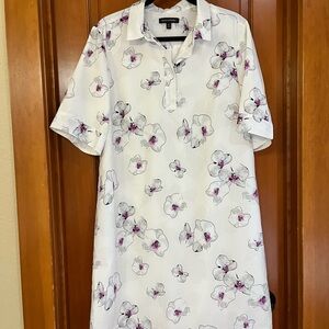 Banana Republic White Midi Dress with Pink Floral Print